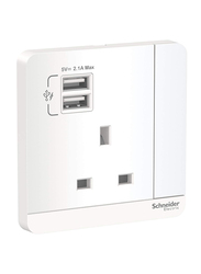 Schneider Electric E8315USB_WE_G12 AvatarOn 3P 13A 2 USB Charger + Switched Socket, White