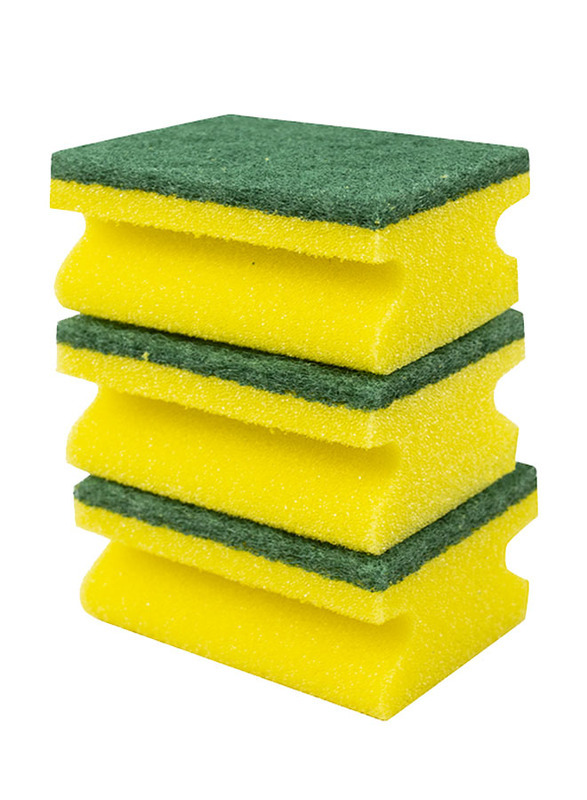 Super 5 Long-Lasting Spugna Abrasiva Scouring Nail Saver Sponge To Remove Stubborn Stains, 3 Pieces, Yellow/Green