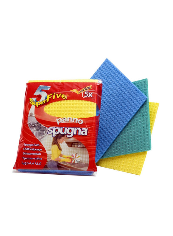 Super 5 Long-Lasting Sponge Cloth with High Water Absorption Capacity, 5 Pieces, Multicolour
