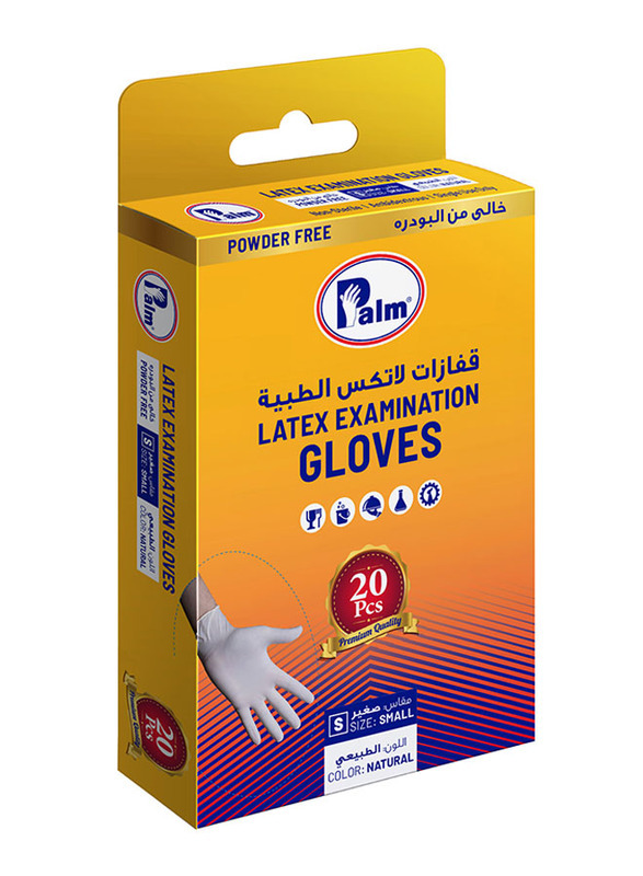 Palm Disposable Latex Powder Free Gloves, Small, 20 Piece, Clear