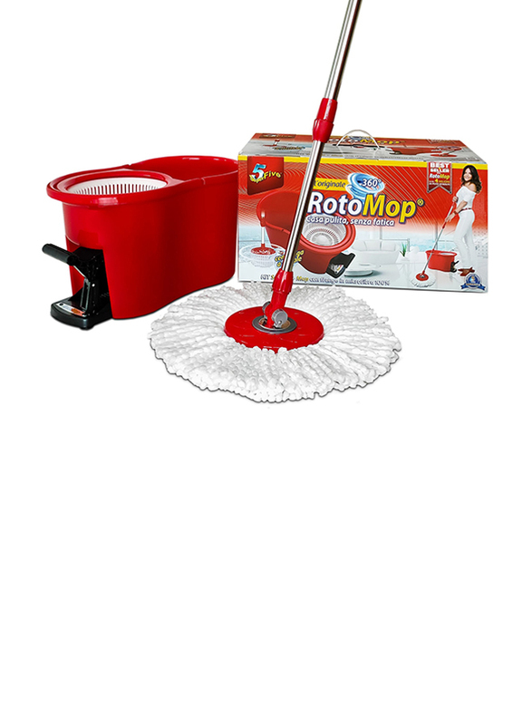 

Super 5 Roto Mop Kit with Pedal Trolley Bucket & 2 Refills, Red