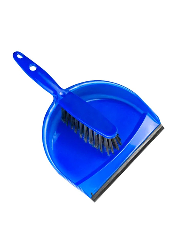Mery Dust Pan with Rubber Brush, Blue