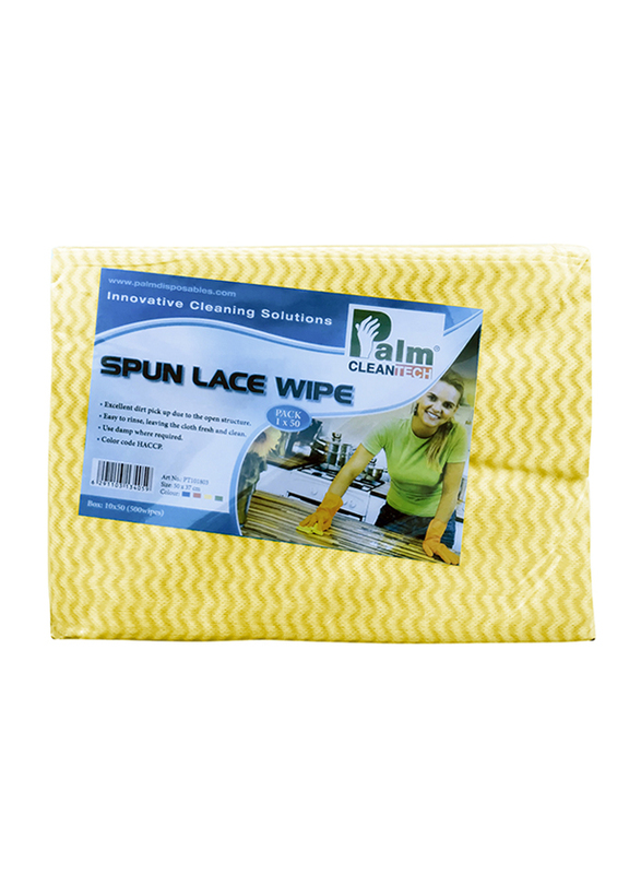 Palm Clean Tech Spun Lace Wipe Sheets, 50 x 37cm, 50 Sheets, Yellow