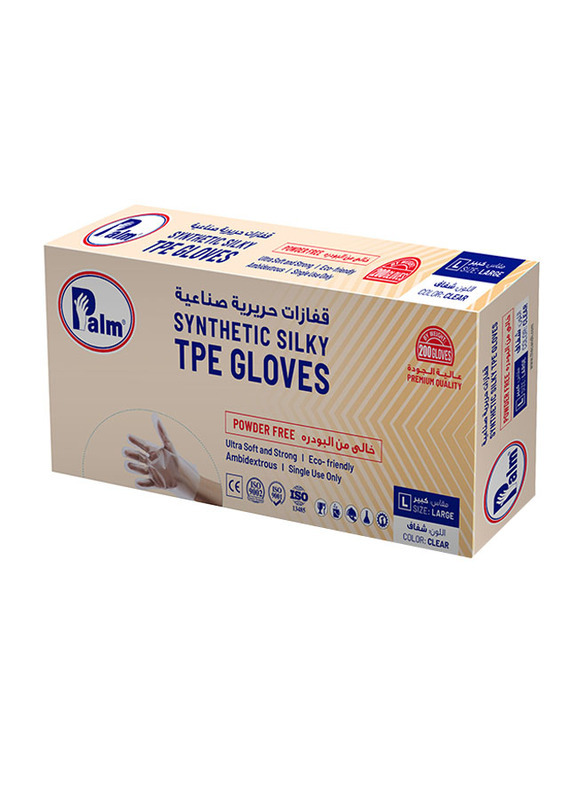Palm Disposable Synthetic TPE Gloves, Large, 200 Piece, Clear