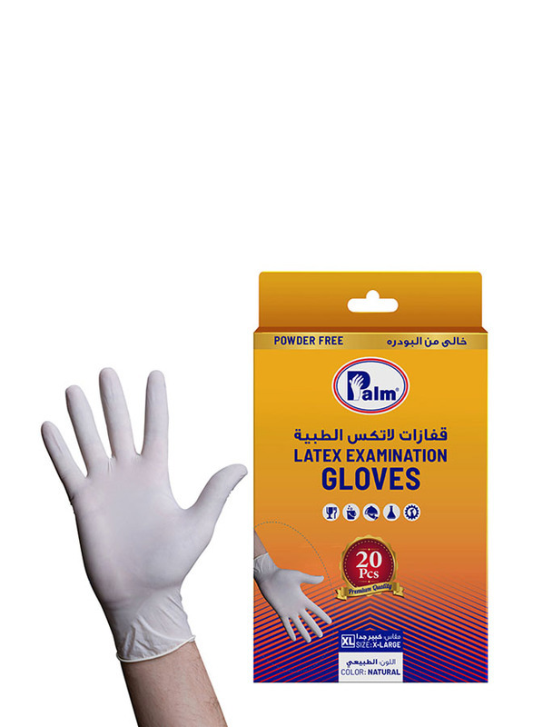 Palm Disposable Latex Powder Free Gloves, XL, 20 Piece, Clear