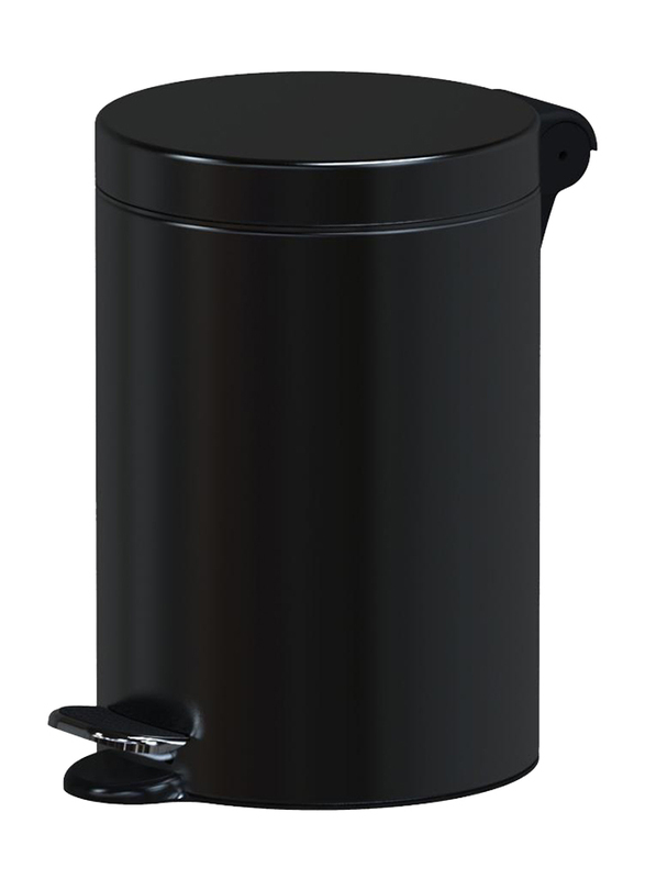 Alda Hotel Safe Round Pedal Trash Bin, 5 Liters, Black