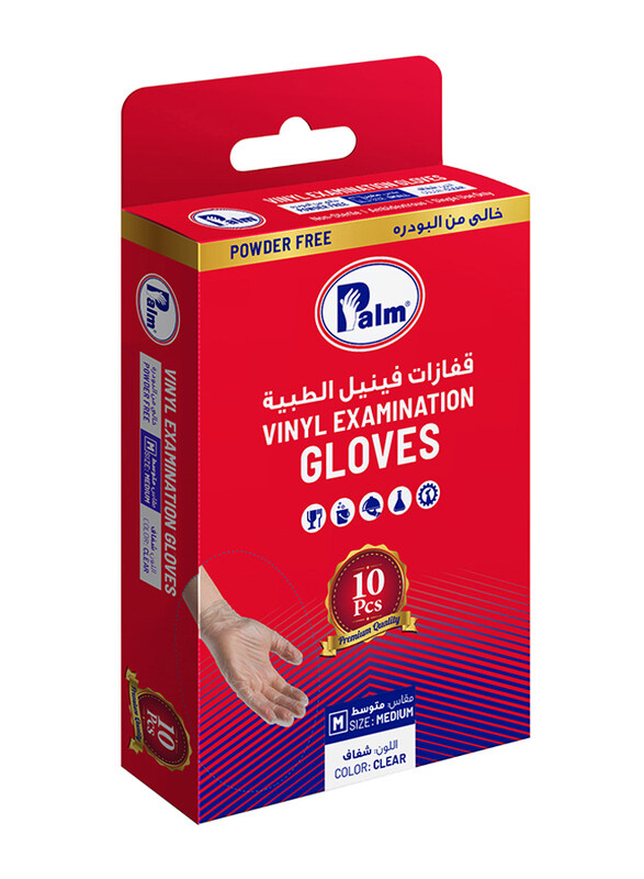 

Palm Disposable Vinyl Powder Free Gloves, Medium, 10 Piece, Clear