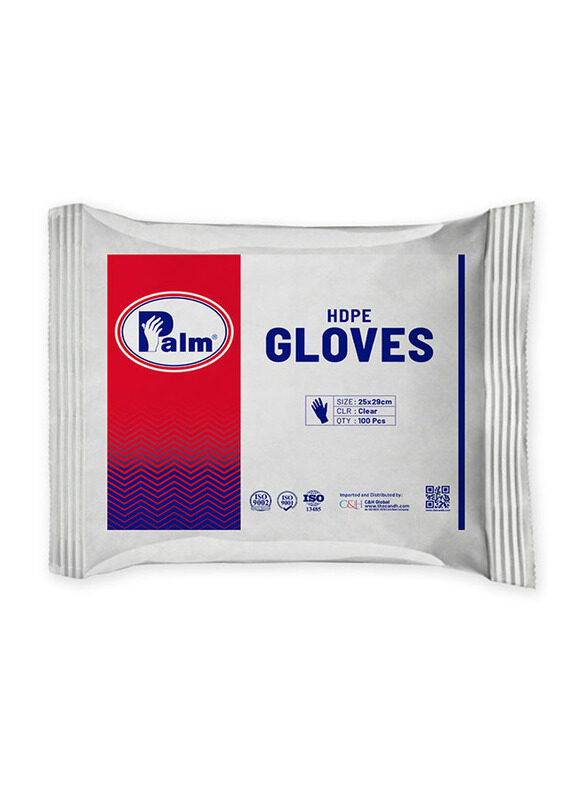 

Palm Disposable HDPE Gloves, 100 Piece, Clear