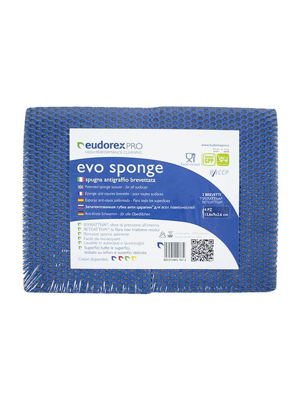 Eudorex Sinks & Cooking Tops Evo Sponge, 4 Pieces, Blue