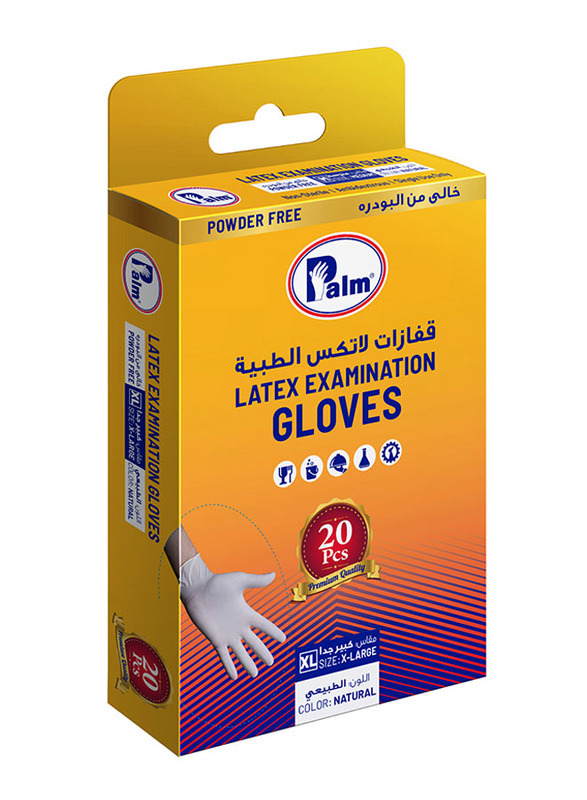 Palm Disposable Latex Powder Free Gloves, XL, 20 Piece, Clear