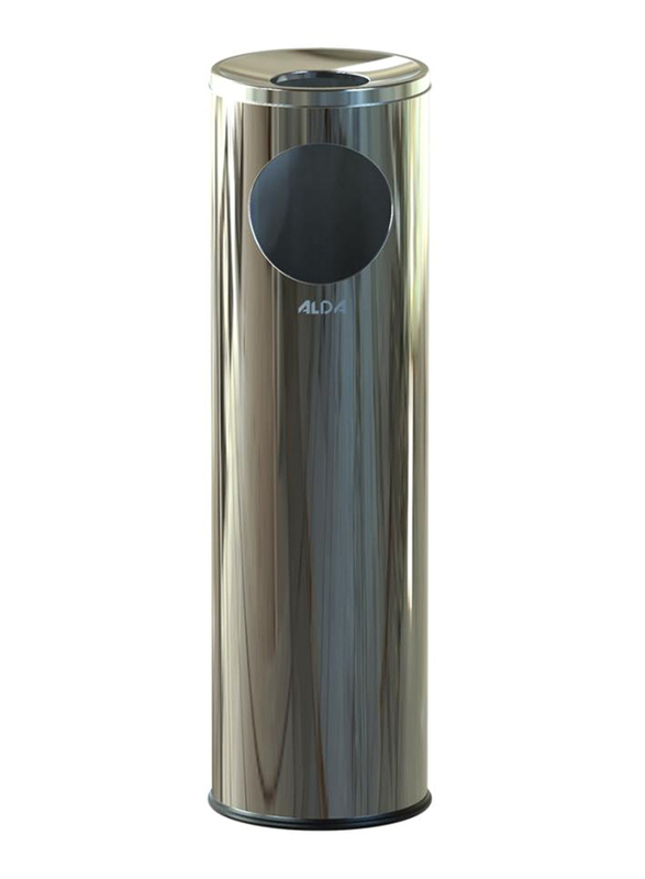 Alda Stainless Steel Cigarette Pillar Gloss Ashtray Bin, 15 Liters, 69 x 20cm, Silver