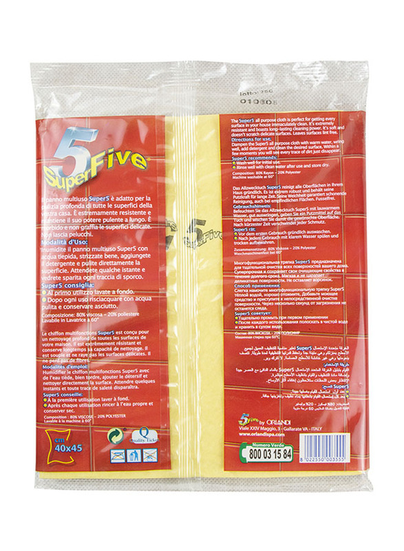 Super 5 Panno Multiuso Multipurpose Kitchen Cloth for Cleaning, 2 Pieces, Yellow