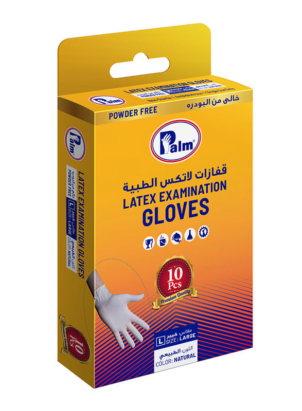 Palm Disposable Latex Powder Free Gloves, Large, 10 Piece, Clear