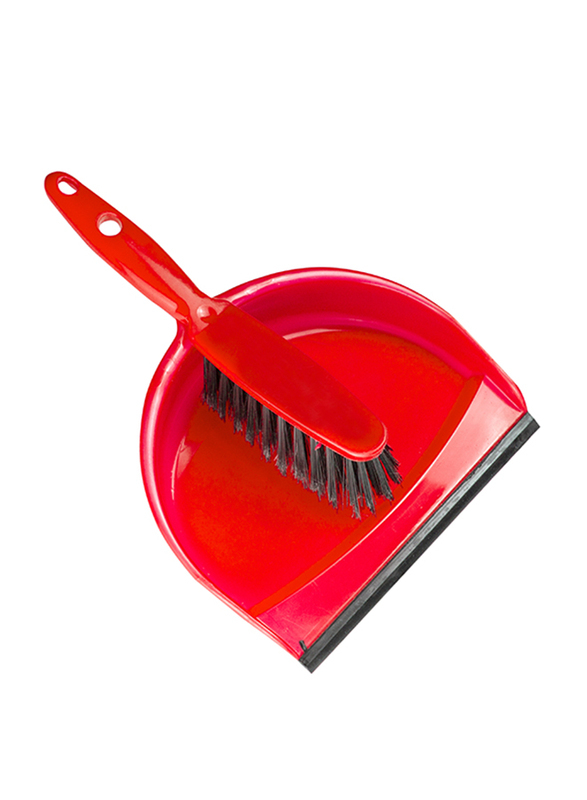 Merybroom Dustpan with Rubber Brush, 20cm, Red/Black