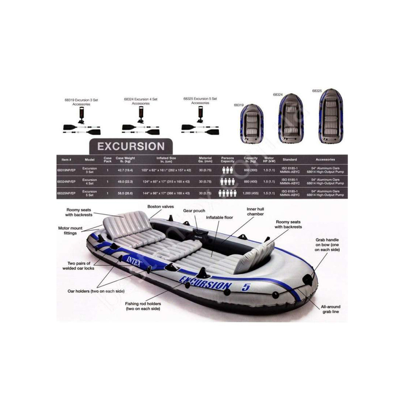 Intex Excursion 4 Set Boat, Grey/Blue