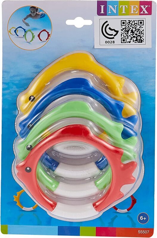 Intex Diving Swimming Pool Kids Toy Play Underwater Fish Rings, 4 Pieces, 55507, Multicolour