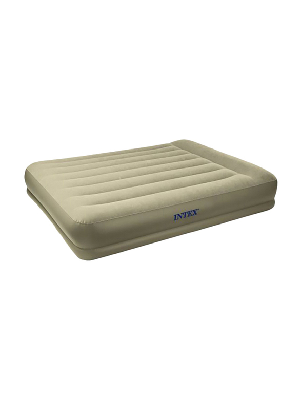 Intex Inflatable Queen Size Pillow Rest Mid-Rise Airbed, Beige