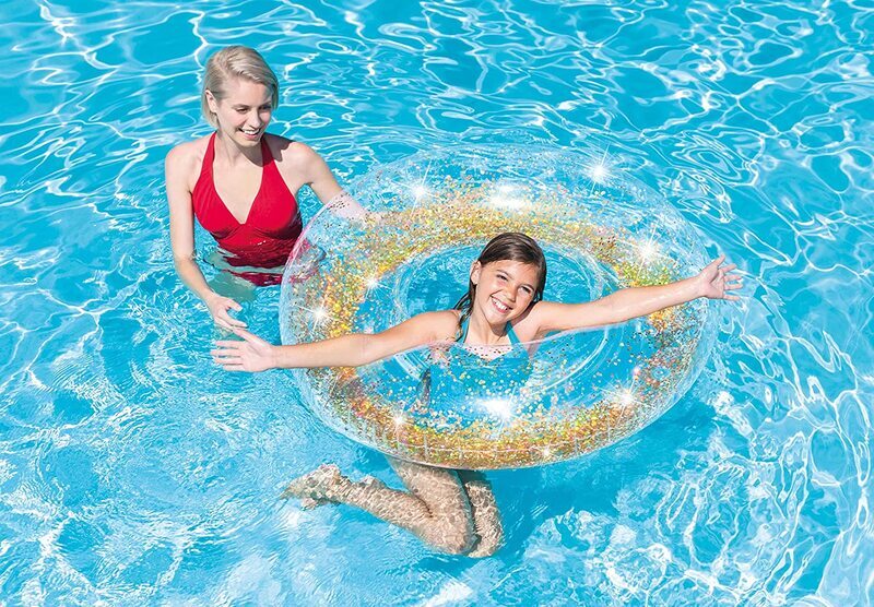 Intex Glitter Tube Inflatable Swimming Pool Float Raft Ring, Gold/White
