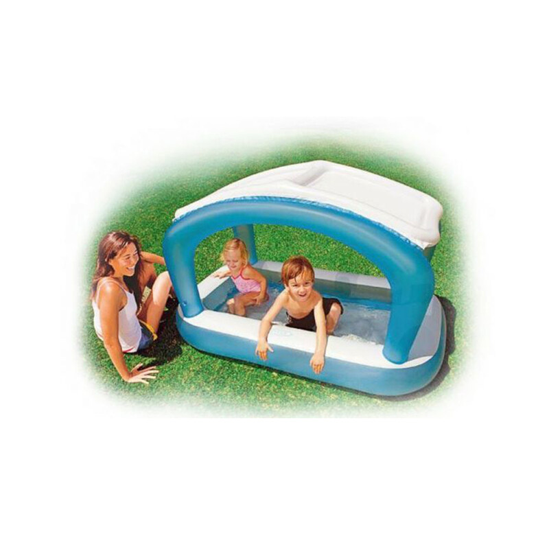 Intex Sun Shade Rectangular Baby Swimming Pool, Blue/White