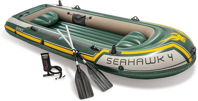 Intex Seahawk Fishing Boat Set with Oars, 68351, Multicolour