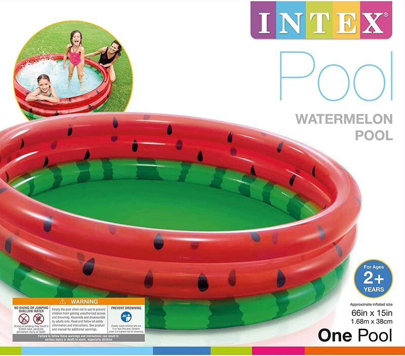 Intex Round Swimming and Wading Watermelon Pool for Ages 2+, 66-Inch, Red/Green