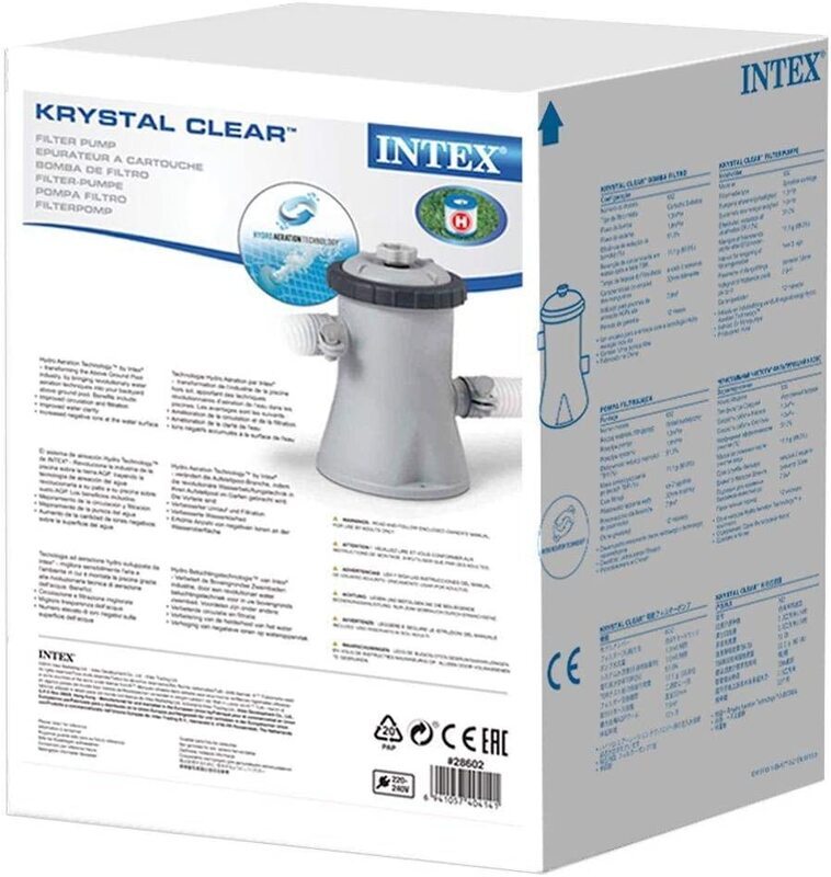 Intex Krystal Clear Cartridge Filter Pump for 6Ft, 8Ft, 10Ft Easy Set Pools & 10Ft Prism Frame Pool, 28602, Grey