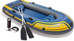 Intex Challenger 3 Inflatable Boat Set with Oars & Inflator, Multicolour