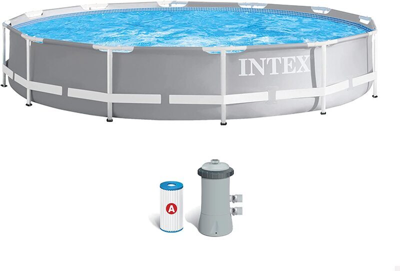 Intex Prism Frame Pool with Pump, 26712, 12 Ft X 30 Inch, Grey