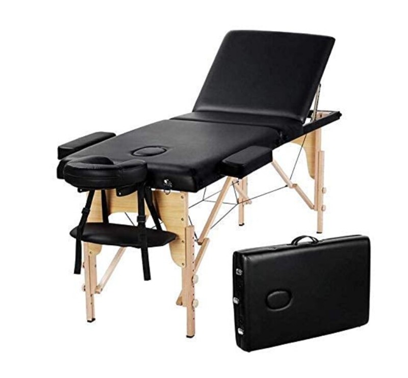 E.Fit Portable Wooden Massage Bed Black 186x70x62-80cm