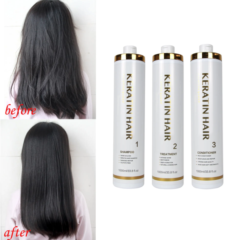 KERATINE QUEEN WHITE BOTTELS (SET 3 IN 1) SHAMPOO , CONDITIONER & KERATIN TREATMENT 1000ML