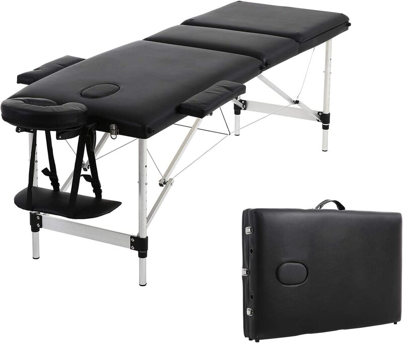 E.Fit Portable Folding Bed with Aluminum alloy Black 185x70x(55-80cm)+pillow 28cm