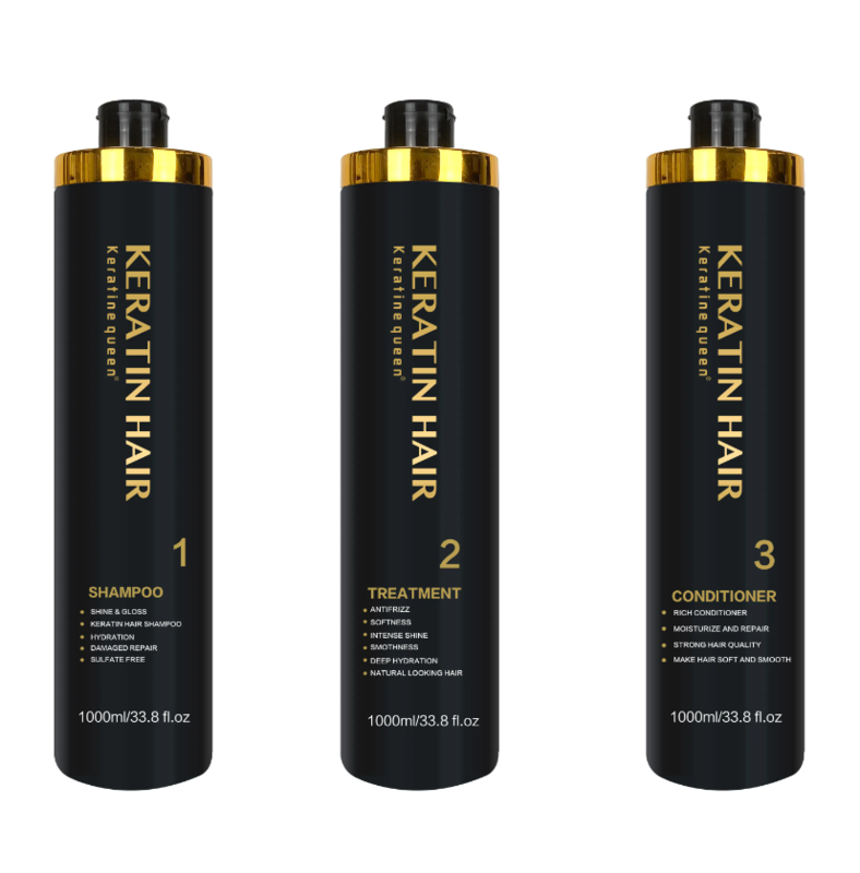 

KERATINE QUEEN BLACK BOTTELS (SET 3 IN 1) SHAMPOO ,KERATIN TREATMENT& CONDITIONER 1000ML