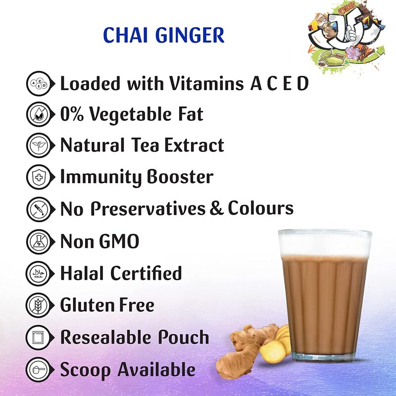 Just Chill Drinks Co. Tea Premix, Karak Chai Ginger, Immunity Booster, 1000g