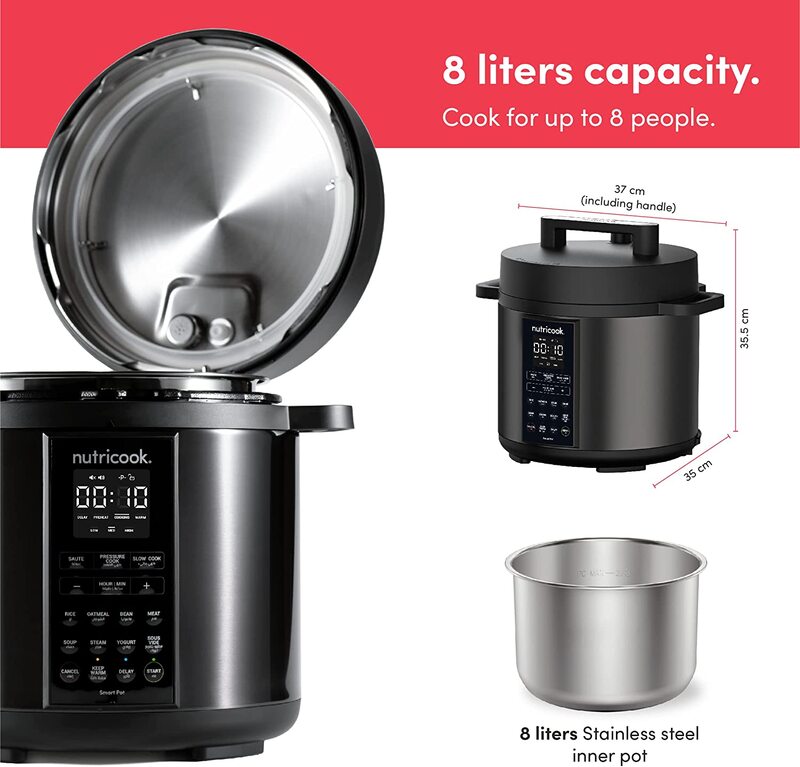 Nutri Cook 8L 9-in-1 Electric Pressure Cooker, Black