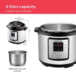 Nutri Cook 6L 9-in-1 Instant Programmable Electric Rice Cooker, 1000W, Silver/Black