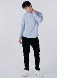 GENRLS Classic Curve Hem Tee Long Sleeve T-Shirt for Men, Medium, Sky Blue