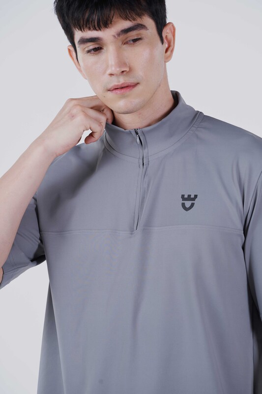 GENRLS Quarter-Zip Over Short Sleeve T-Shirt for Men, Large, Cloudy Grey