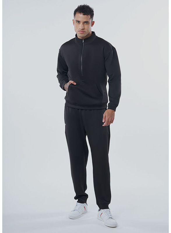 GENRLS Regular Fit 1/2 Zipper Pullover Long Sleeve T-Shirt for Men, Medium, Black