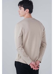 GENRLS Classic Curve Hem Tee Long Sleeve T-Shirt for Men, Medium, Light Beige