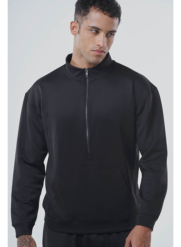 GENRLS Regular Fit 1/2 Zipper Pullover Long Sleeve T-Shirt for Men, Medium, Black