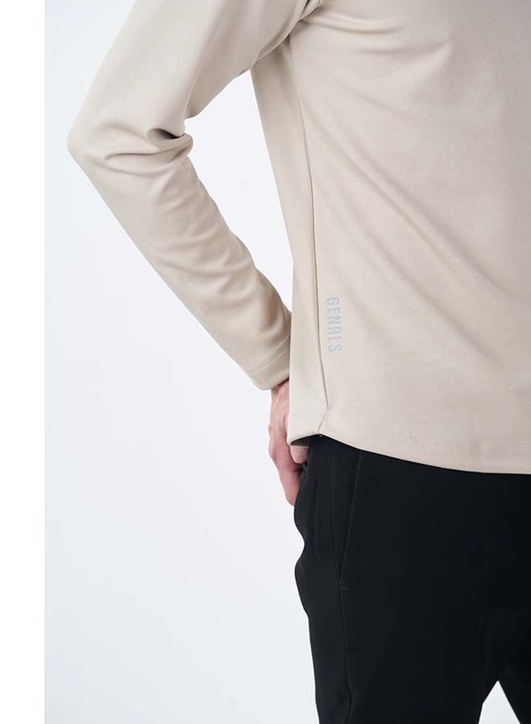 GENRLS Classic Curve Hem Tee Long Sleeve T-Shirt for Men, Medium, Light Beige