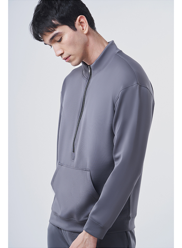 GENRLS Regular Fit 1/2 Zipper Pullover Long Sleeve T-Shirt for Men, Medium, Spanish Grey