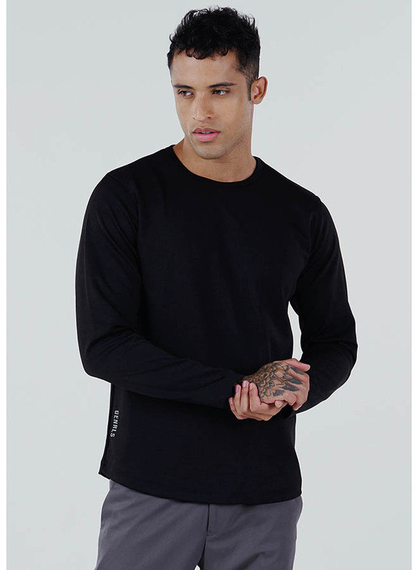 GENRLS Classic Curve Hem Tee Long Sleeve T-Shirt for Men, Medium, Black