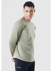 GENRLS Classic Curve Hem Tee Long Sleeve T-Shirt for Men, Medium, Olive Green
