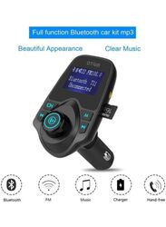 Bluetooth Wireless FM Transmitter Triple Port Car Charger with Type-A to USB Type-C Cable, Black