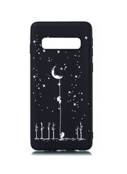 Samsung Galaxy S10 Plus TPU Painted Pattern Half Moon Printed Soft Case Cover, Black