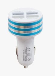 Voberry 4-Port USB Car Charger With Micro USB Charging Cable, White/Blue