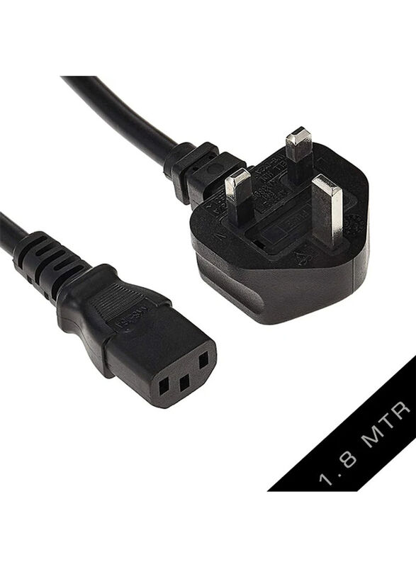 S-TEK 1.8-Meter 3-Pin Desktop UK Plug Power Cable, Black