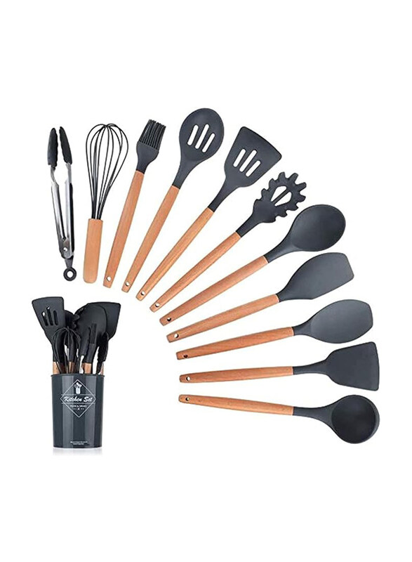 

Ecares Silicone Cooking Kitchen Utensils Set, 12 Pieces, Black/Brown