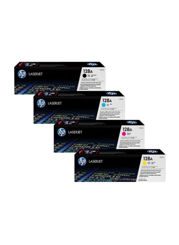 HP 128A Black and Tri-Color LaserJet Toner Cartridge Set, 4 Piece